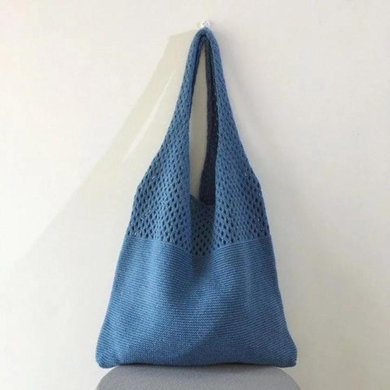 Women Casual Hollow Woven Shoulder Bag Knitted Handbags Large Capacity Vintage Tote Bags