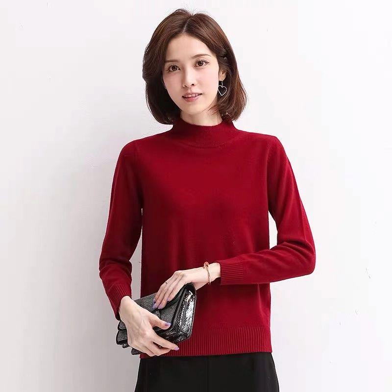 Pofulove Half Turtleneck Sweater Autumn Winter Loose Students Winter Wear Shirts Women Long Sleeve