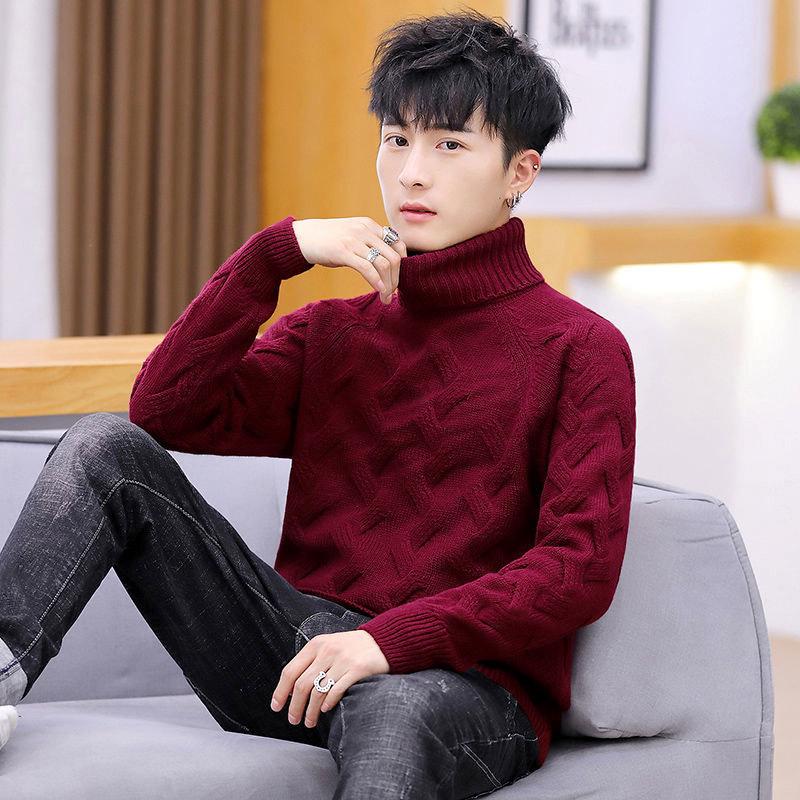 Autumn and Winter Men's Slim Turtleneck Sweater Thickening Trend Youth Sweater