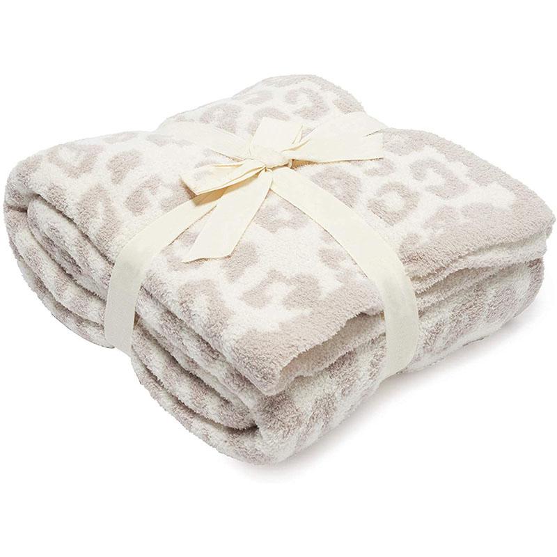 Woolen Blankets Children's Knitted Leopard Blankets Plus Fleece Throw Blankets for Kids Adult