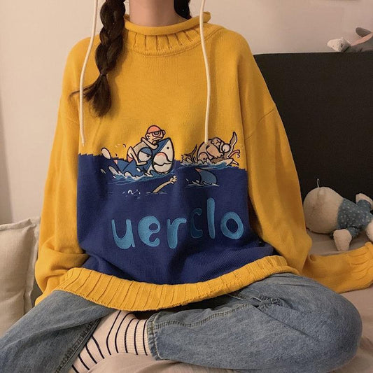 Autumn  Winter Wear Bottoming Shirt Fashion Pullover Sweater Female Students Loose Casual Long-sleeved Round Neck Sweater