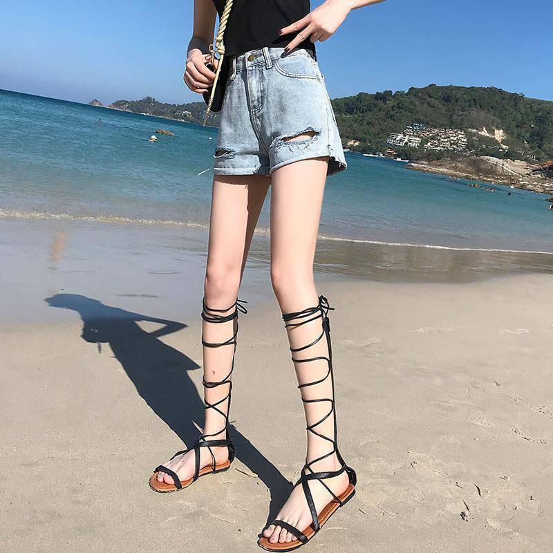 WTEMPO Women Loose  Solid Color Ripped Denim Shorts Spring and Summer Wide Leg A-line Thin Curled Bottom Casual Shorts