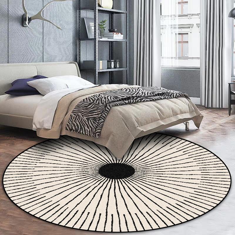 Round Carpet Stylish Modern Minimalist Style Black and White Line Living Room Carpet Bedroom Hanging Basket Chair Round Non-slip Floor Mat Carpet