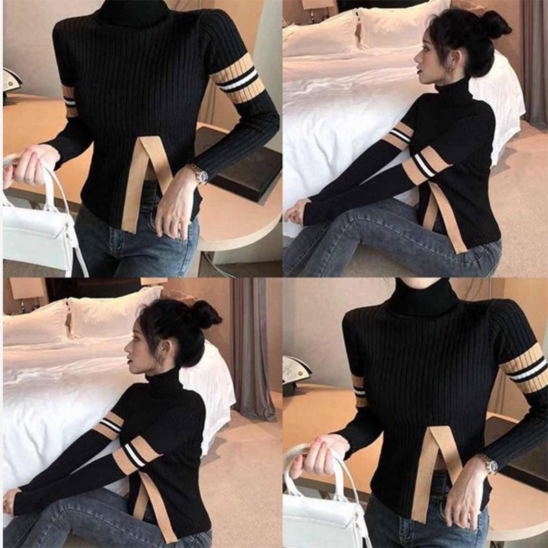 Pofulove Pullover Turtleneck Thick Long Sleeve Sweater Base Sweater Lady Slim Slim Fashion