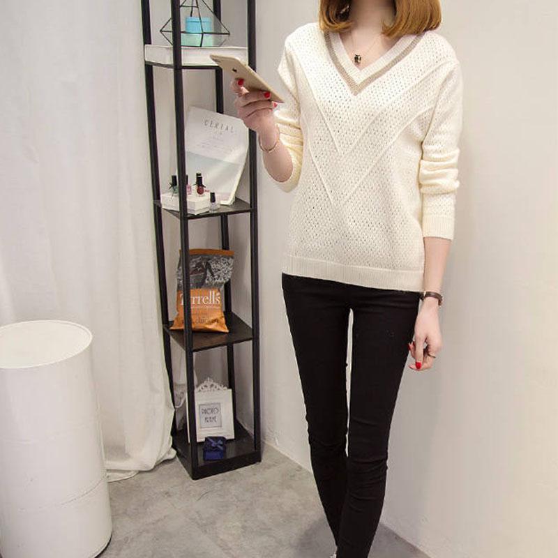Spring and Autumn V-neck Knitted Sweater Fashion Long-sleeved Bottoming Shirt Short Plus Size Women's Top