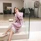 Pofulove Women Loose White Dot Sweater Dress Girly Long Section O-neck Lace Knitted Skirt Pullover
