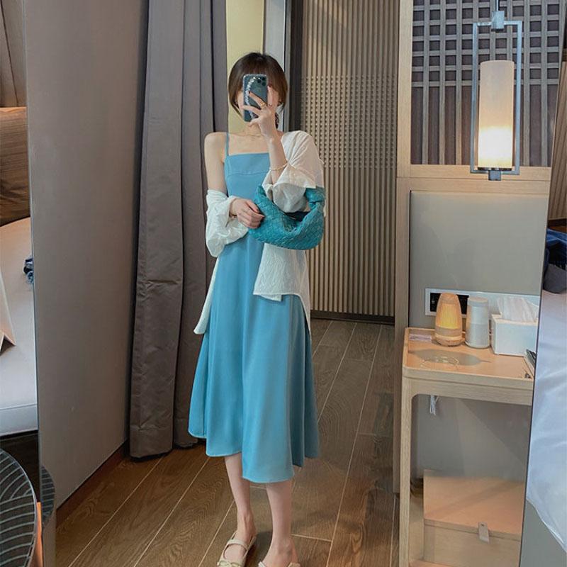 Custom Dress Female Spring Summer All-match French Sexy Halter Design Solid Color Suspender Skirt