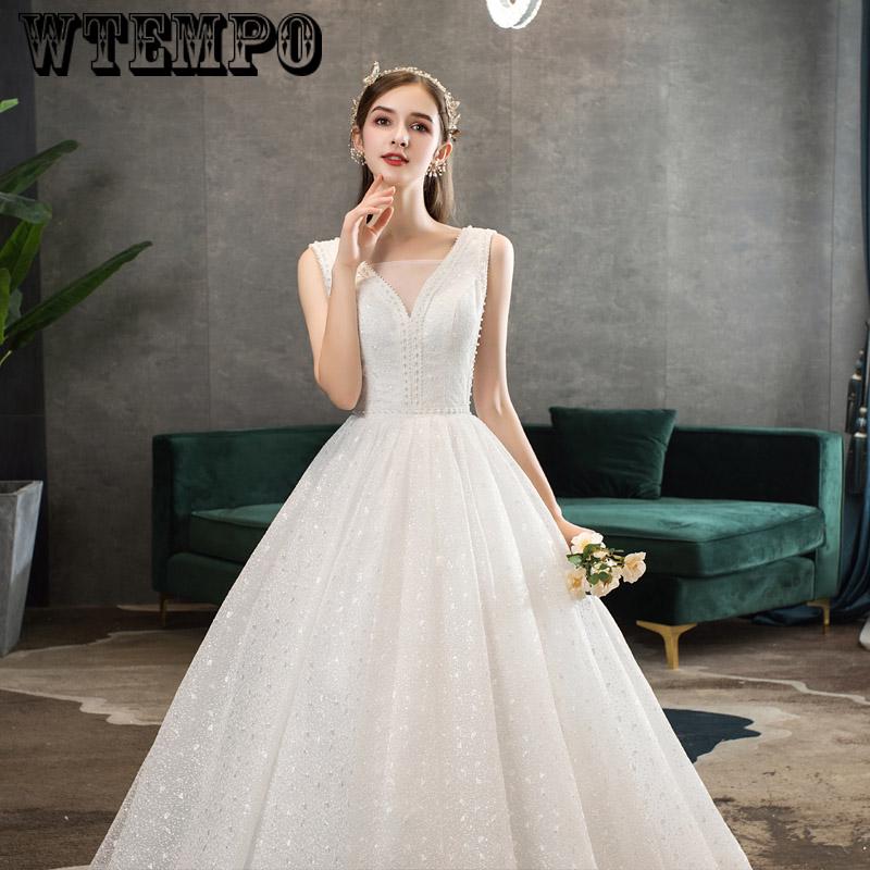 Wedding Dress Long Sleeve V Neck  bridal dresses sleeveless Princess Lace Wedding Gown novia