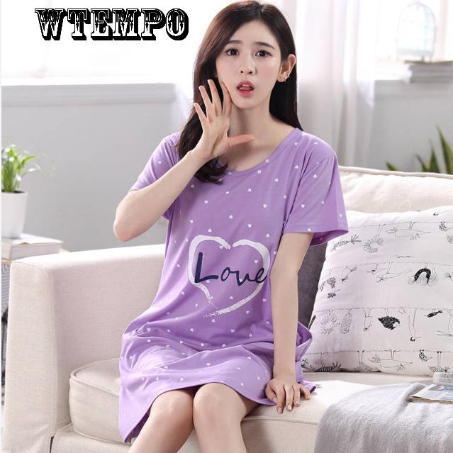WTEMPO Female Summer Cute Nightdress In The Long Paragraph Cartoon Can Wear Short-sleeved Skirt