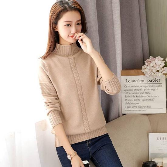 Women Winter Long Sleeve Soft Sweater Solid Color Half Turtleneck Warm Bottoming Knitwear