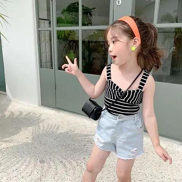 Summer Kids Cute  Girls Summer Thin Camisole Tube Top Mixed Color Striped Halter Fine Flashing Vest