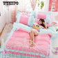 WTEMPO Thick Quilted lace Bedding set Bed set Princess Korean Girls White Pink Bed skirt set