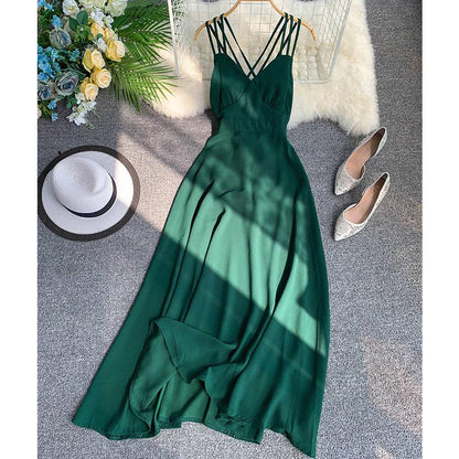 Summer Women Dress Chiffon Long Dress Halter Tunic Sleeveless Pleated Dress Party Dresses Vestidos