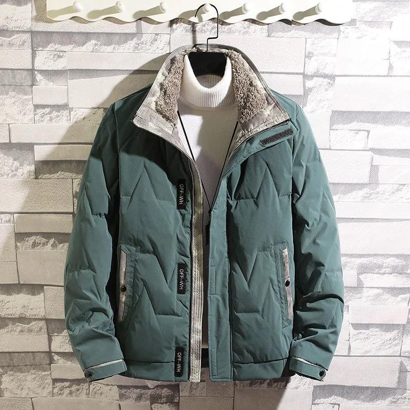 Men's Winter Light Down Jacket Trend Short Lamb Fur Collar White Duck Down Warm Jacket