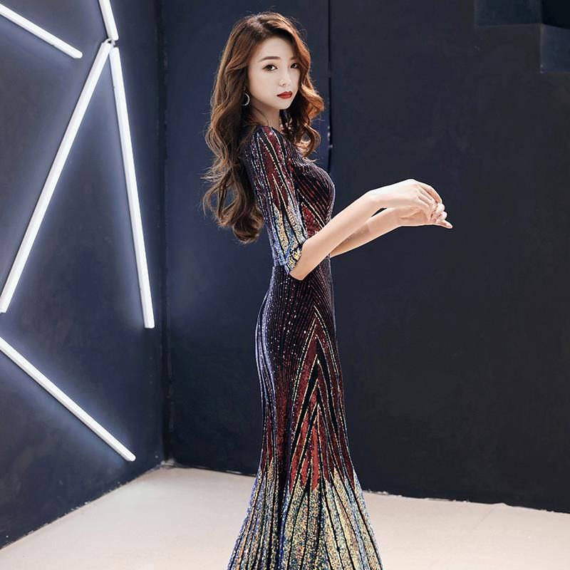 High-end Evening Dress Banquet Noble Elegant Sequins Temperament Sexy Slim Long Fishtail Dress Women