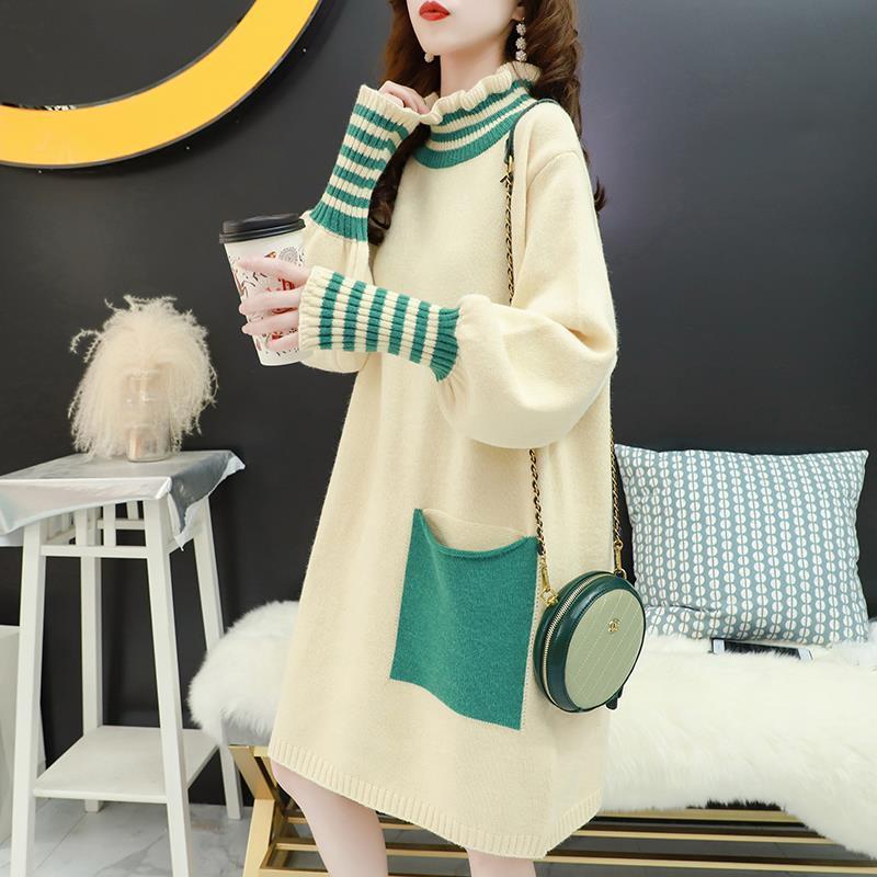 Pregnant Women's Knitted Bottoming Skirt Autumn and Winter Clothes Go Out Thick Fashion Sweater Loose Mid-length Postpartum Dress