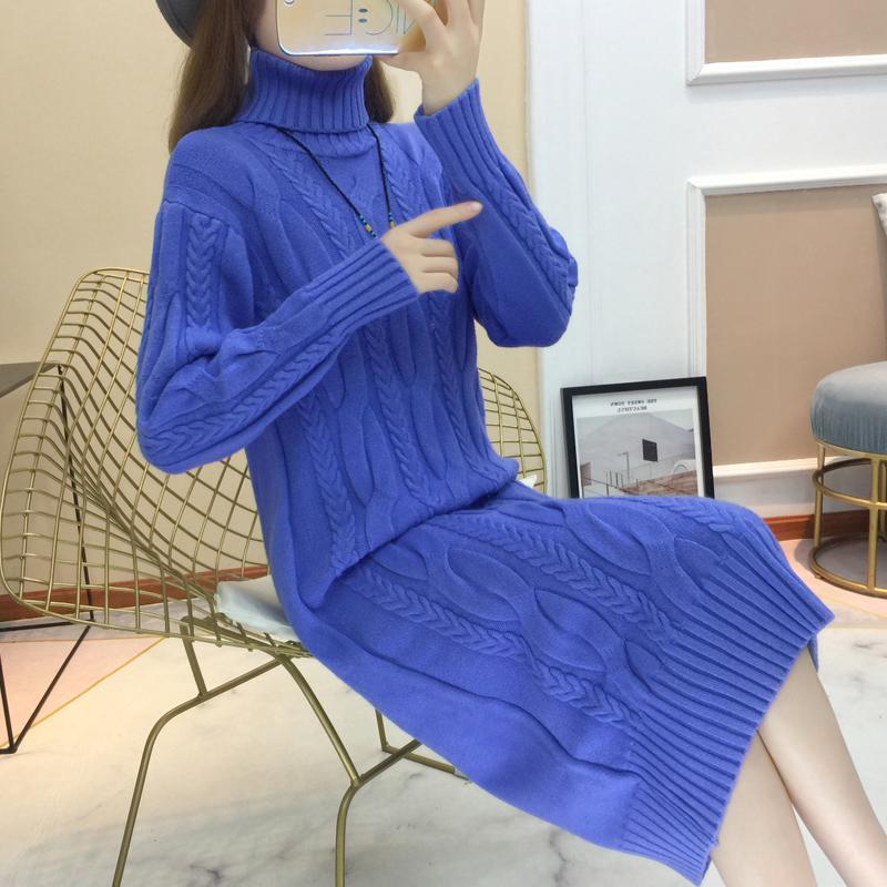 Casual Knitted Dress Women Autumn Long Sleeve Solid Sweater Dress Winter Ladies Bottom Dress