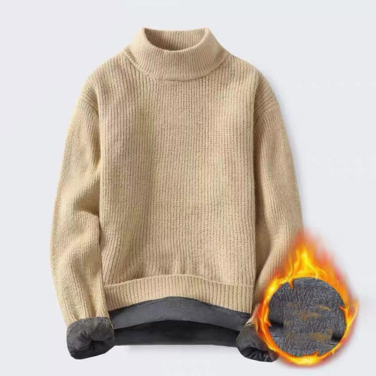 Fall/Winter Men's Sweater Round Neck Warm Knit Sweater Half Turtleneck Sweater Youth Men's Clothing