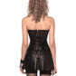 Black PU Leather Corset Bustier Dress Set Overbust Sexy Lingerie Women Lace Up Corselet Tops Femme