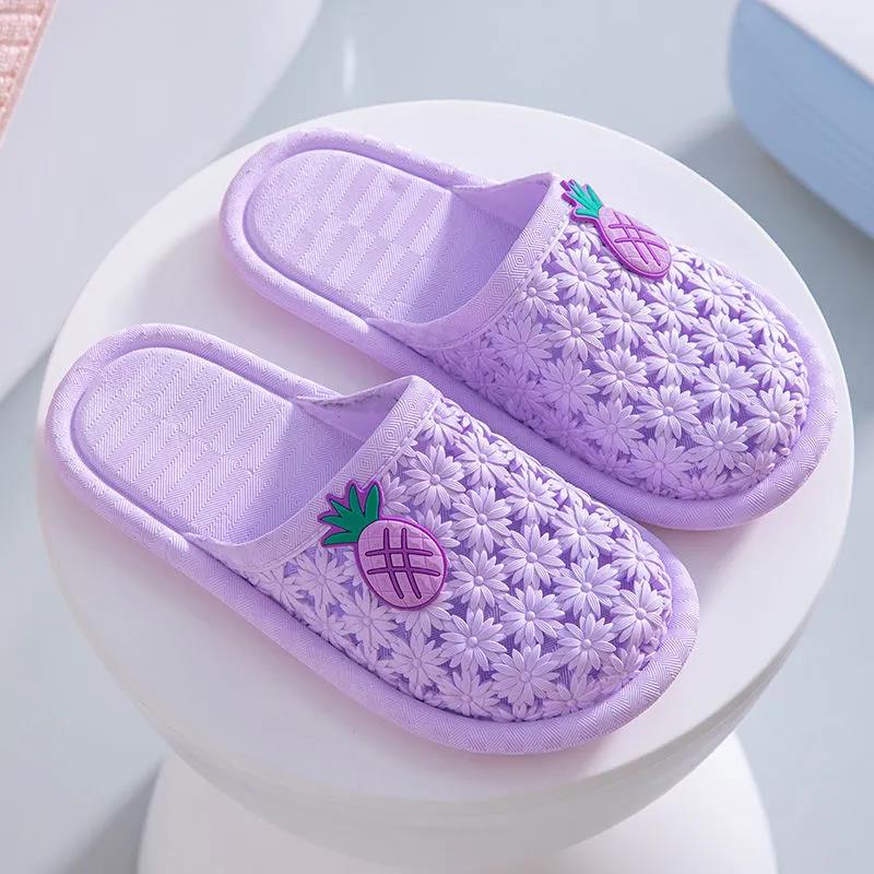 Women's Summer Indoor Bathroom Slippers Anti-Slip Home Slippers Solid Color Large Size Flat Baotou Slippers