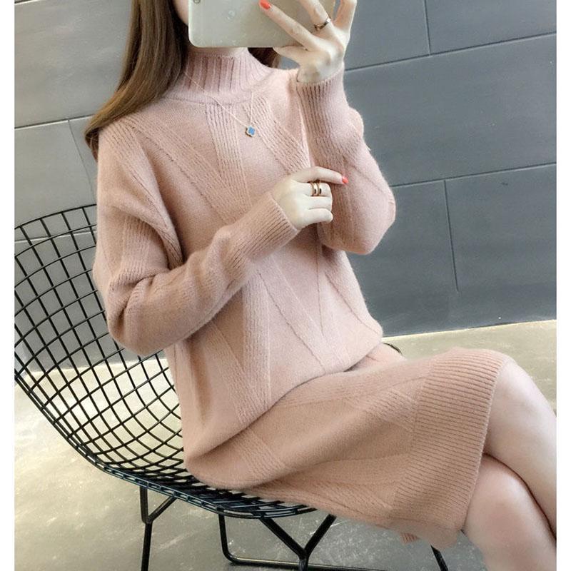 Half High Neck Mid-length Sweater Loose Thick Knit Bottoming Shirt Fashion Casual Dress
