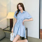 Summer Solid Color Temperament Puff Sleeve Pleated Short Sleeve Design Shirt Dress