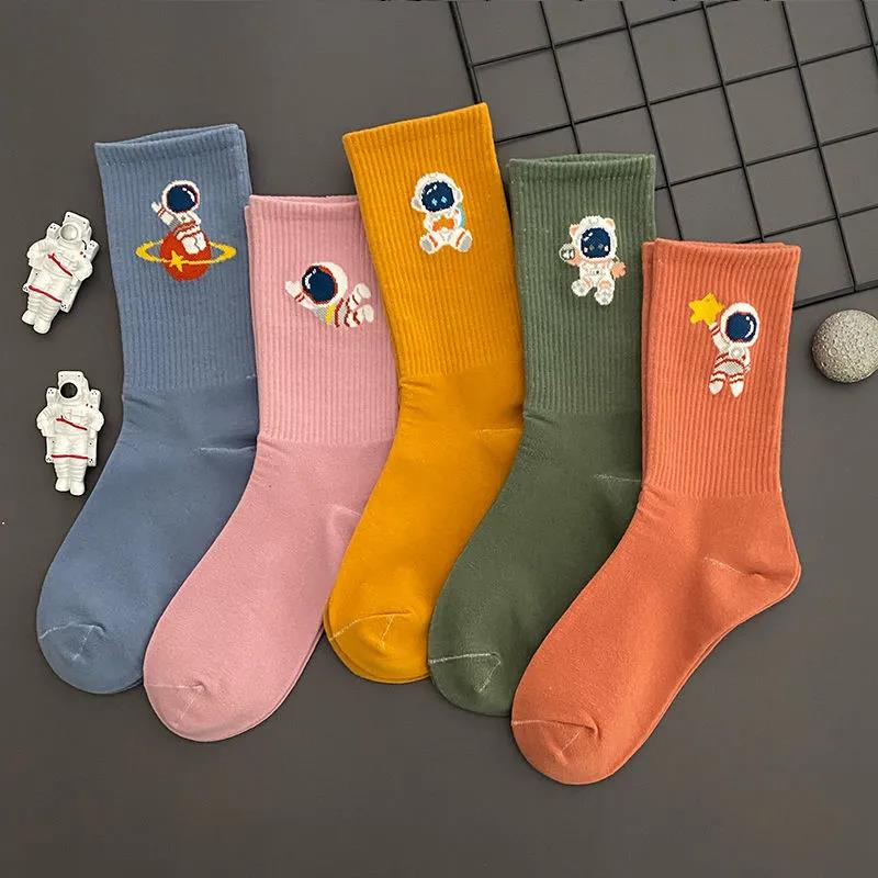 Women's Tube Socks Five Pairs of Astronaut Socks Korean Style College Style Cartoon Stockings