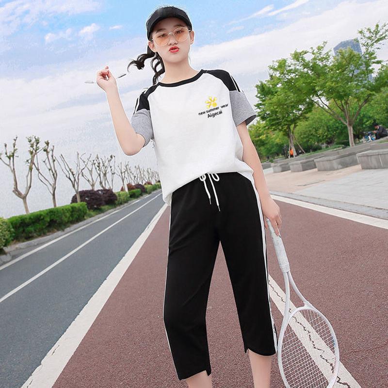 Sports Suit Women's Short-sleeved Cute T-shirt Summer Casual Loose Sports Pants Fabric Soft and Light Breathable Home Wear Sports Suit