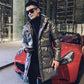 Shiny Cotton Coat Men's Mid-length Hooded Zipper Thickened Solid Color Slim Down Cotton Coat Winter Outdoor Cotton Jacket