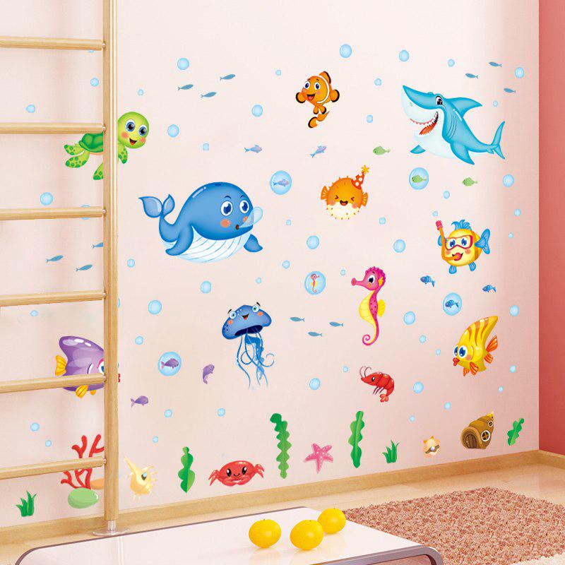 [Wall stickers] cartoon happy fish sea world wall stickers for kids rooms bedroom kitchen bathroom h