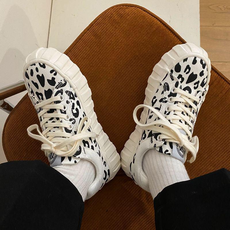 Leopard Biscuit Shoes Cute Big Head Canvas Shoes Spring Korean Trend All-match Shoes Women's Trend