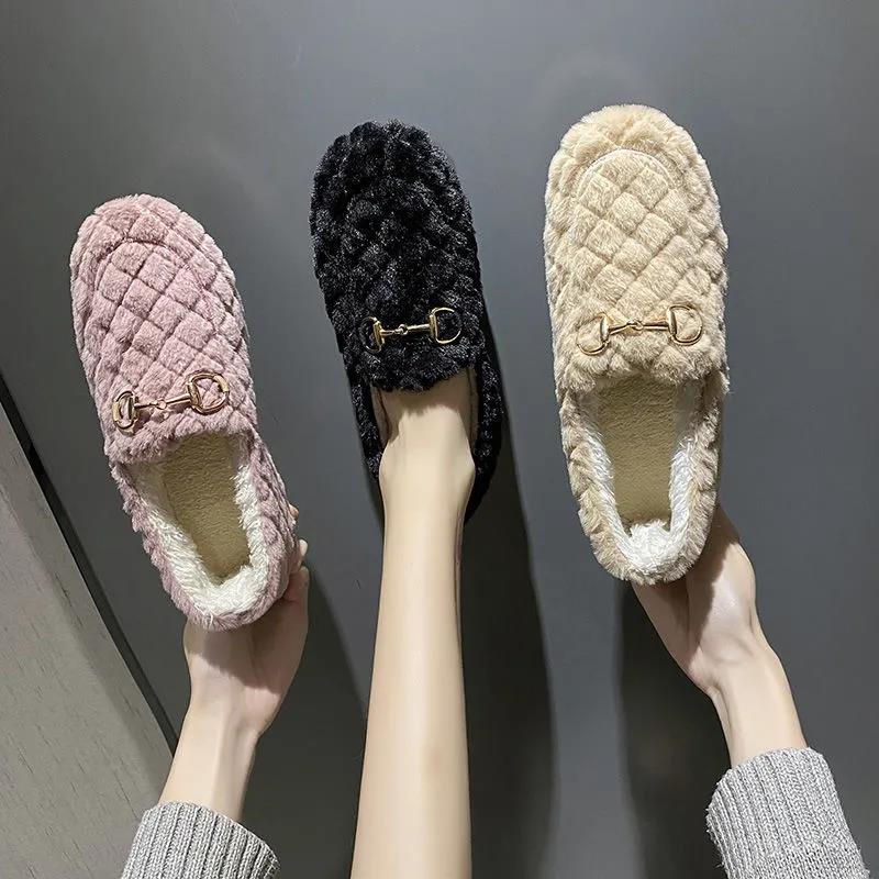 Women's Shoes Plus Velvet Thick Winter Korean Version of All-match Plush Shoes Flat Warm Non-slip Shoes