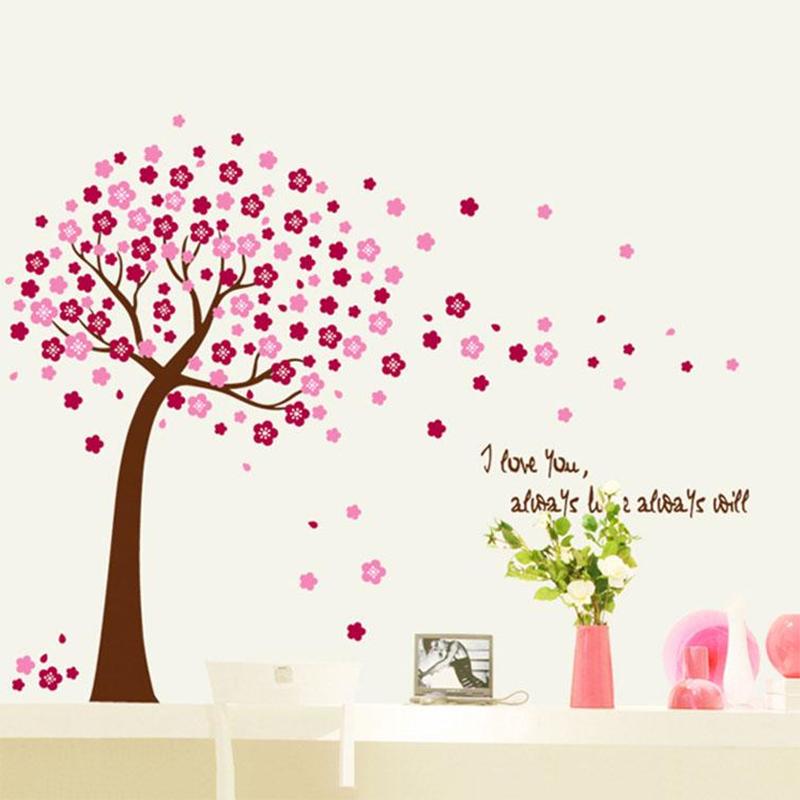 Pink Peach Tree Bloom Wall Sticker Romantic Love Removable Pvc Waterproof Wallpaper