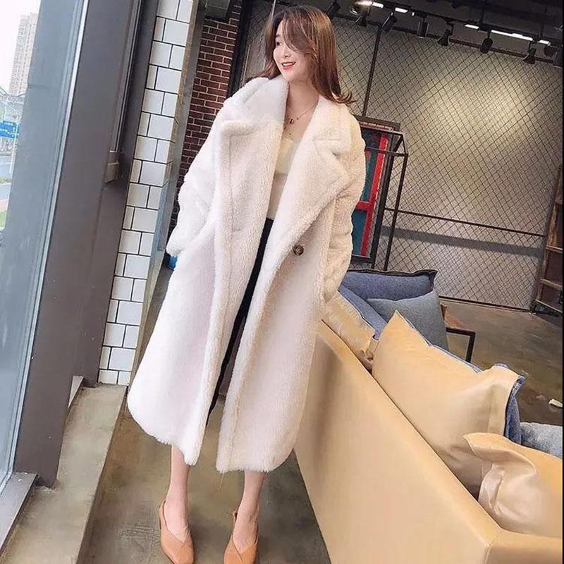 Winter Plush Lamb Velvet Jacket Fashion V-neck Warm Fleece Thickened and Long Windproof Women’s Jacket