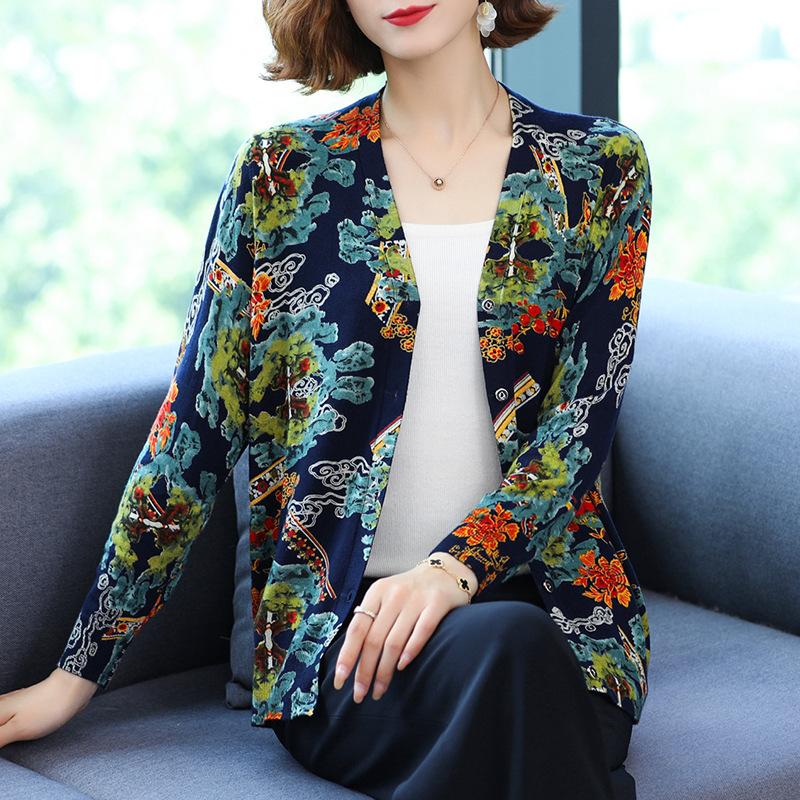 Women's High-end Cardigan Short Woolen Cardigan 3D Flower Print Sweater Coat Plus Size Wool Coat Knitwear