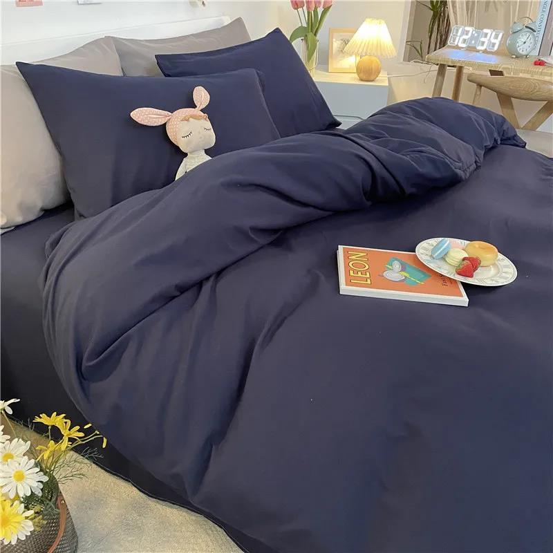 Pure Color Simple Nordic Fengshui Washed Cotton Four-piece Quilt Cover Sheet Student Dormitory Three-piece Bedding