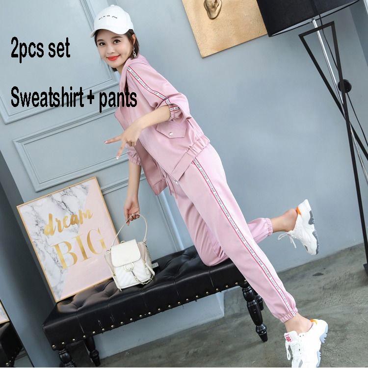 Sweatshirt Suit Large Size Spring And Autumn Women's 2pcs Set Wild Long Sleeve Casual