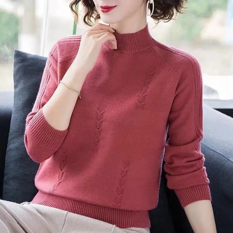 Winter Long Sleeve Knitwear Fashion Knitted Half Turtleneck Pullover Loose Plus Size Women Sweater