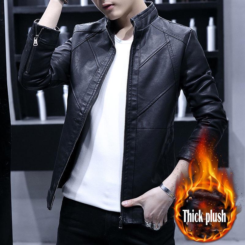 Men's Leather Jacket Men Motorcycle Jacket Plush Thicken Winter Coat Men Warm Leather Jackets
