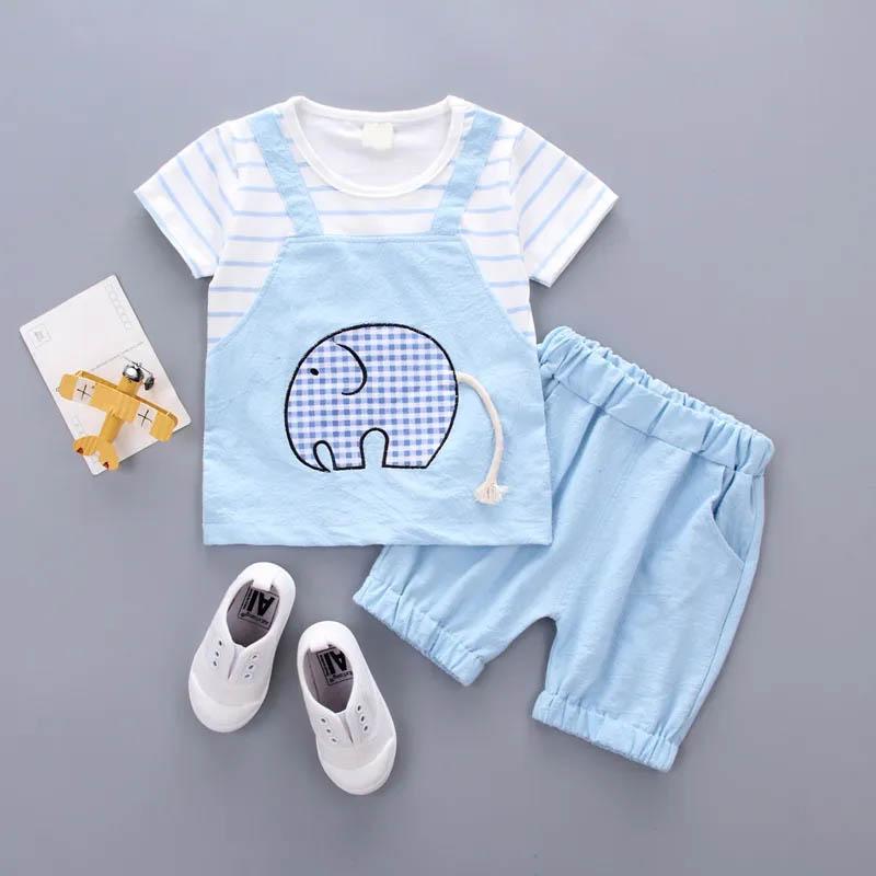 Baby Summer Short-sleeved Shorts Breathable Suit Cute Stitching Cartoon Like Baby Children's Outing Clothes Two-piece Set