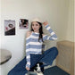Design Striped Long-sleeved T-shirt Women Halter Neck Slant Button Off-shoulder Cropped Top Knitted Sweater
