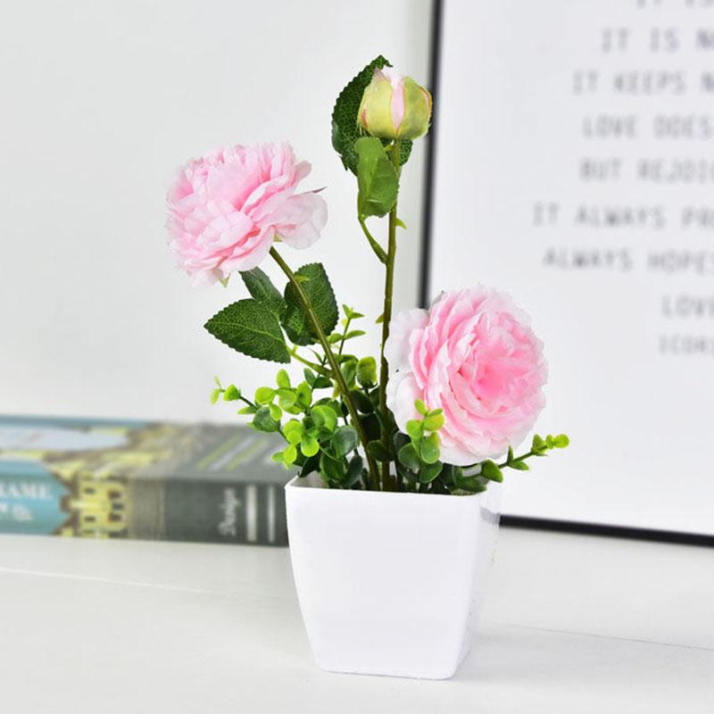 Decoration Plastic Rose Floral Home Small Potted Plant Set Decoration Artificial Flower Simulation Flower Living Room Bedroom Decoration
