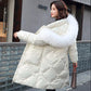Glossy Disposable Down Padded Jacket Women's Mid-length Korean Style Winter Loose White Large Fur Collar Fashion Padded Jacket