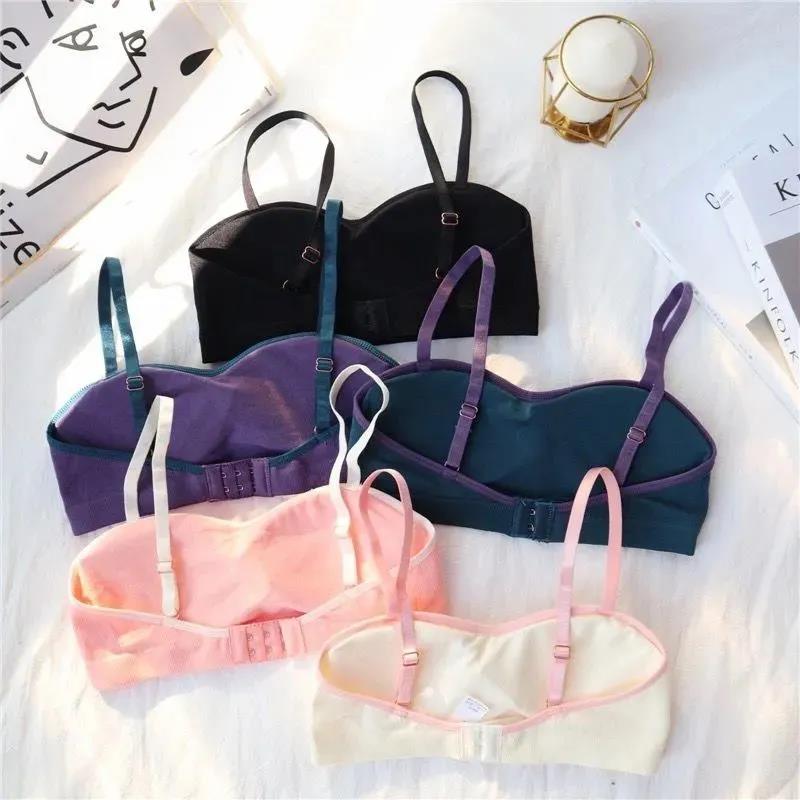 Korean Version Breast Wrapping and Rag Bra All Inclusive Gathering Without Steel Ring Thin Adjustable Solid Color Simple Bra