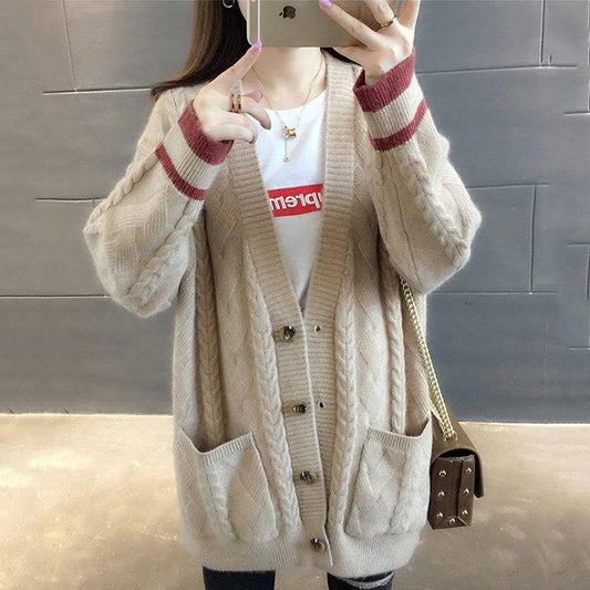 Autumn Winter Knitted Long Cardigans Loose Casual Thick Sweaters Jumpers Women Knitting Jackets
