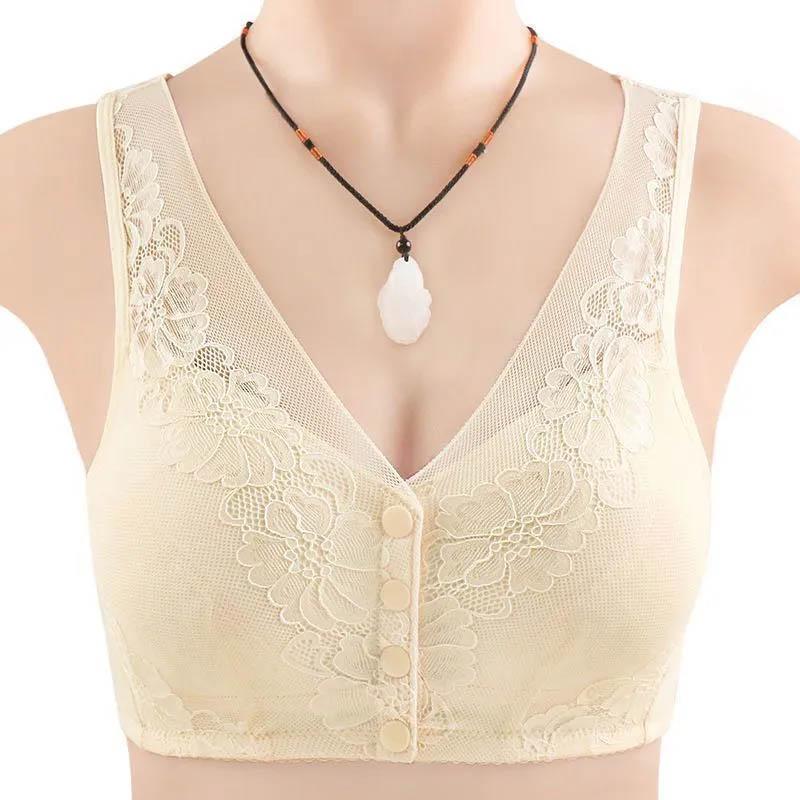 Women's Plus Size Unwired Full Cup Bra Soft Cotton Front Buckle Tank Top Anti-sagging Anti-slip Lightweight Breathable Lace Bra