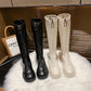 Elastic Boots Single Boot Front Zipper Versatile Long Boots Women's Slim Flat Bottomed Knight Boots Leather Boots