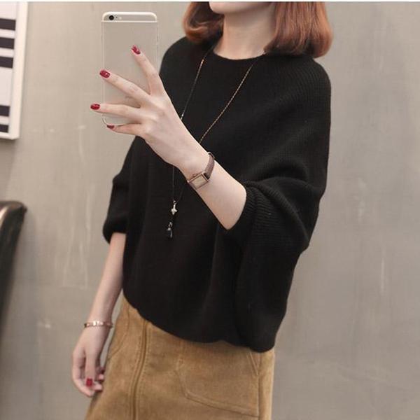 Winter Pullover Loose Top Solid Color Women's Sweater