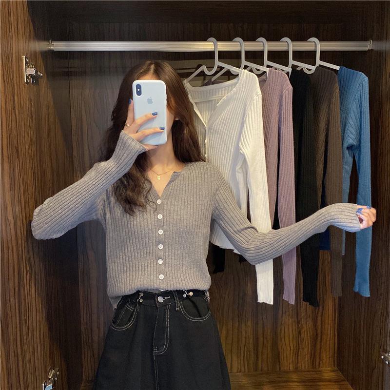 Knit Bottoming Sweater Cardigan Sweater Women V-neck Outer Wear Spring and Autumn Hedging Inner Wear Thin Section Long-sleeved Blouse Cardigan Jacket