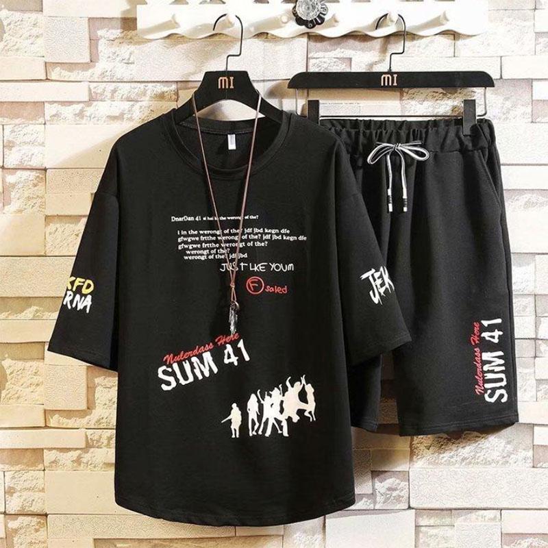 Summer Leisure Sports A Short-sleeved Clothes Men's Handsome Loose Shorts Shorts Men's Summer Personality Suit